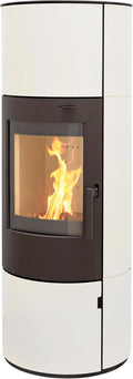 Kaminofen, Legierter Stahl, Bauart 1, München XL Stahl Creme weiß 7kw Speicherofen Panoramatür Holzofen Dauerbrand geeignet