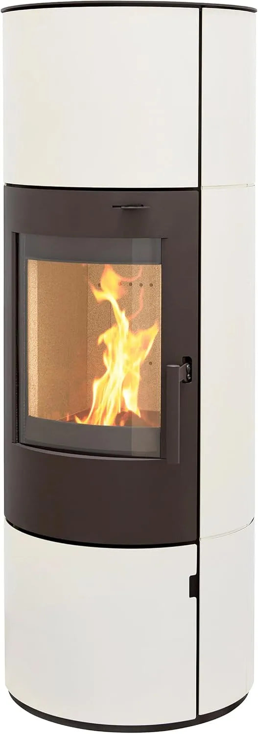 Kaminofen, Legierter Stahl, Bauart 1, München XL Stahl Creme weiß 7kw Speicherofen Panoramatür Holzofen Dauerbrand geeignet