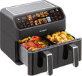 Heißluftfritteuse 9L-901A, Dual Zone 9L, Airfryer mit 2 Körben, LED-Touchscreen, Doppelkammer XXL 2000 W, 10 Betriebsprogramme