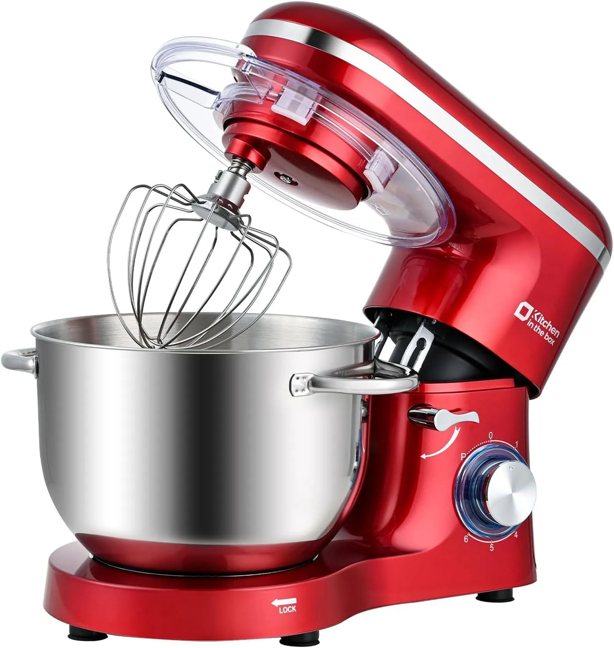 Küchenmaschine, 6 Geschwindigkeits Teigmaschine mit Rührhaken, Knethaken, Rot, Fassungsvermögen 6,2 L Knetmaschine 1400 W, Kitchen in the box