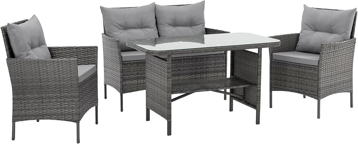 Sofa 2er-Sofa, mit 2 Sesseln 2er, SVITA Dallas Gartensitzgruppe Polyrattan 4-teilig Outdoor Set, Esstisch Wetterfestes PE-Rattan Stahlrahmen