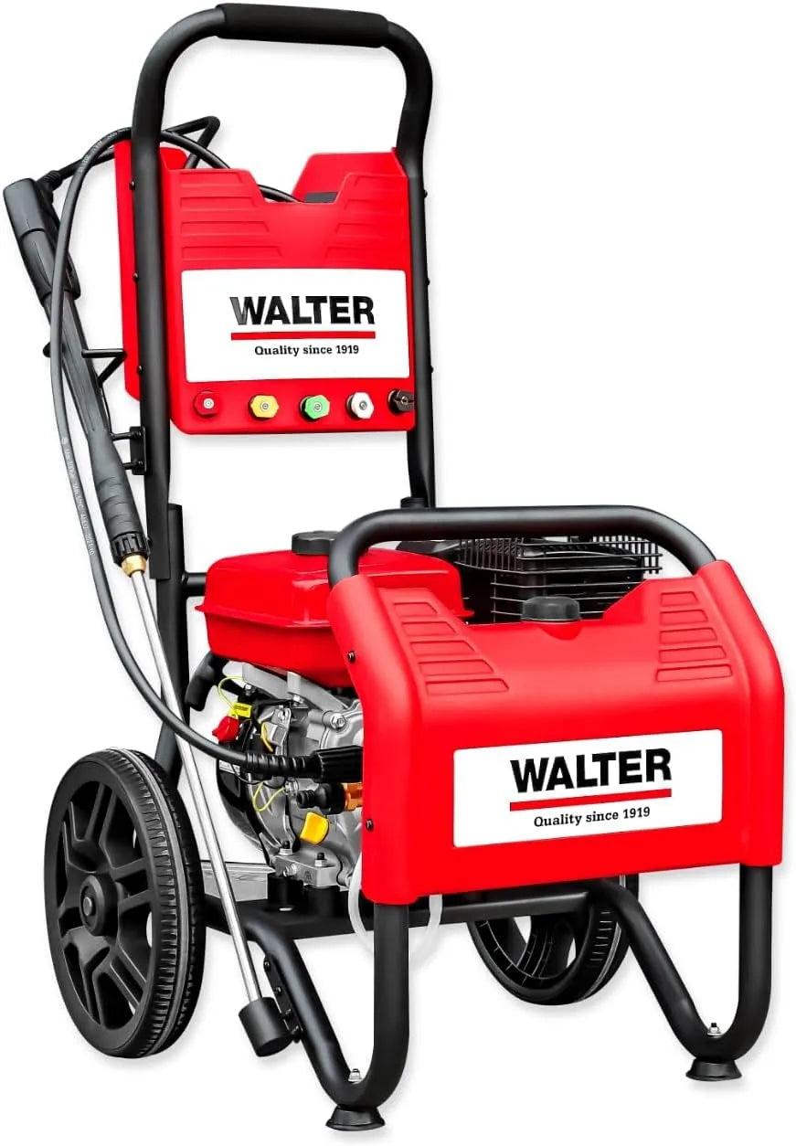 Hochdruckreiniger WALTER Benzin, 7 PS Viertaktmotor, inklusive. Zubehör: 6m Hochdruckschlauch, 5 Düsen, Vollgummiräder, 250 bar, 208 CCM