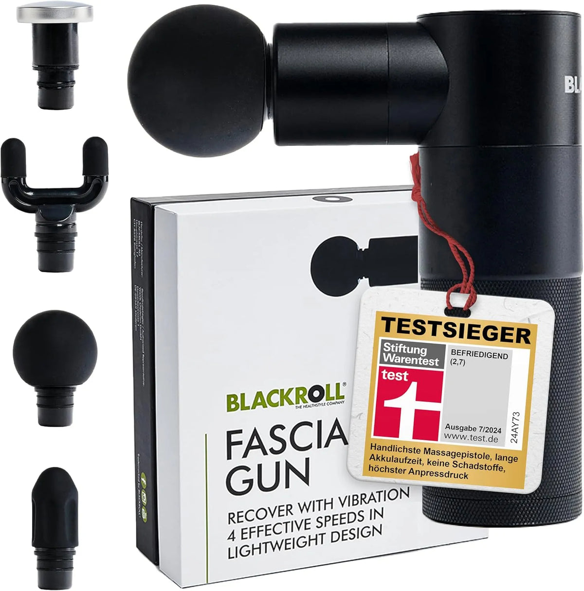 GUN Massagepistole BLACKROLL FASCIA, mit USB C für Muskulatur und Faszien I 4 Aufsätze, Hochwertige Mini Massagepistole