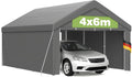 Carport Pavillon, wasserdichtem Dach, abnehmbaren Seitenwänden, LKW, Farbe Grau, 4x6m mit UV-beständiger PE Plane, Stabiler Stahlrohrkonstruktion