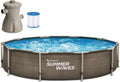 Pool, Summer Waves Frame Active Dunkles Doppel-Rattan 305 x 76 cm mit Filterpumpe