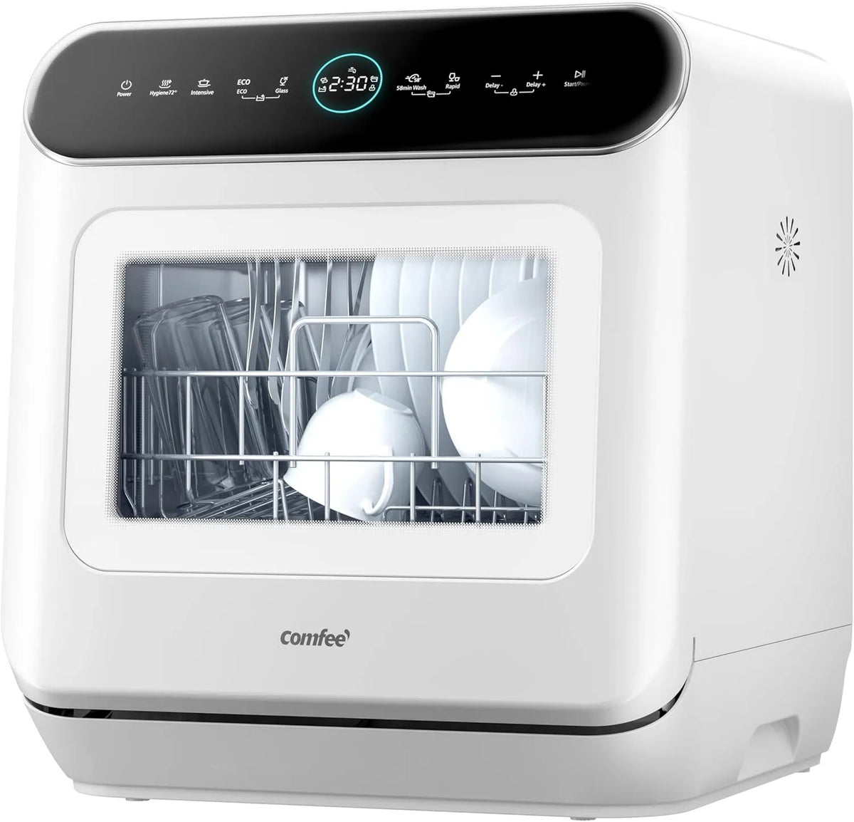 Comfee Modell MFD42S110W-IT, ' Freistehende Spülmaschine mit 3 Decken, 7 Programmen, Touch Control, LED-Display, Weiß