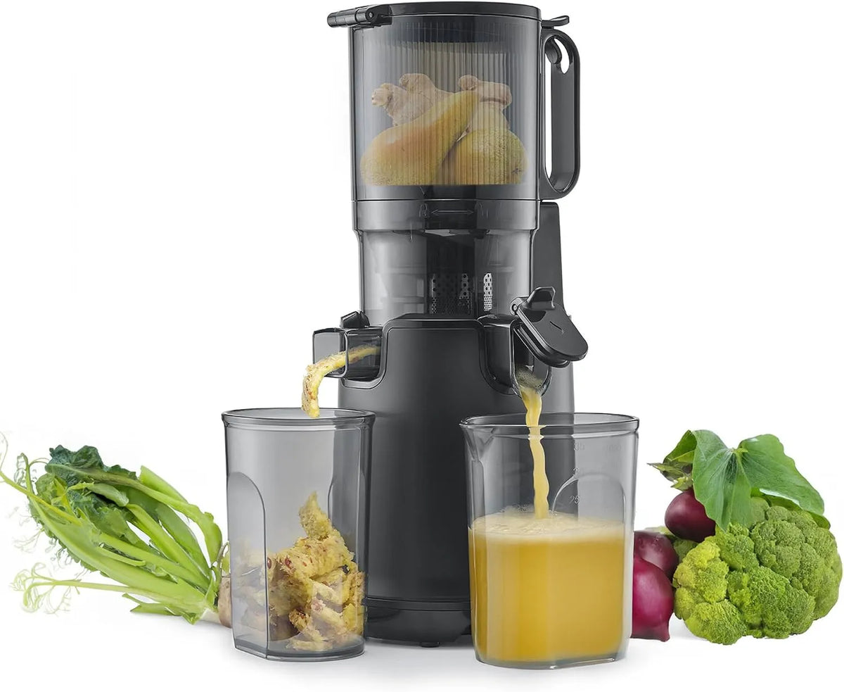 Caso Juice Fit Pro, Slow Juicer, niedrige Umdrehungszahl, in Schwarz, Große Einfüllöffnung von 130 mm Ø für ganze Früchte, 40 U, min
