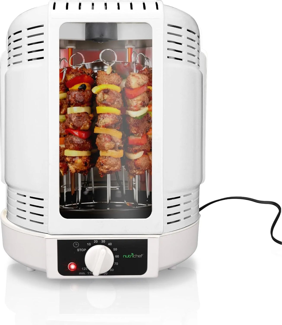 Backofen, Weiß 700W Mini Vertikal Elektrogrill Heißluft-Rotisserie für Hähnchen, NutriChef Hähnchengrill mit Drehspieß, Döner, Fleisch