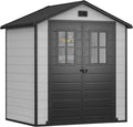 Gartenhaus, Maße 183x135x208 cm, Fenstern & Belüftung für Gartenwerkzeuge, Farbe Grau in Schwarz, 6x4.4 Fuß mit Boden, Fahrräder