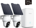 Kamera 2-Kamera-Set, Reolink 4K PT Solar Überwachungskamera Aussen Set Outdoor Akku mit Home Hub, 360° Schwenkbare, Farbnachtsicht, Lokaler Speicher