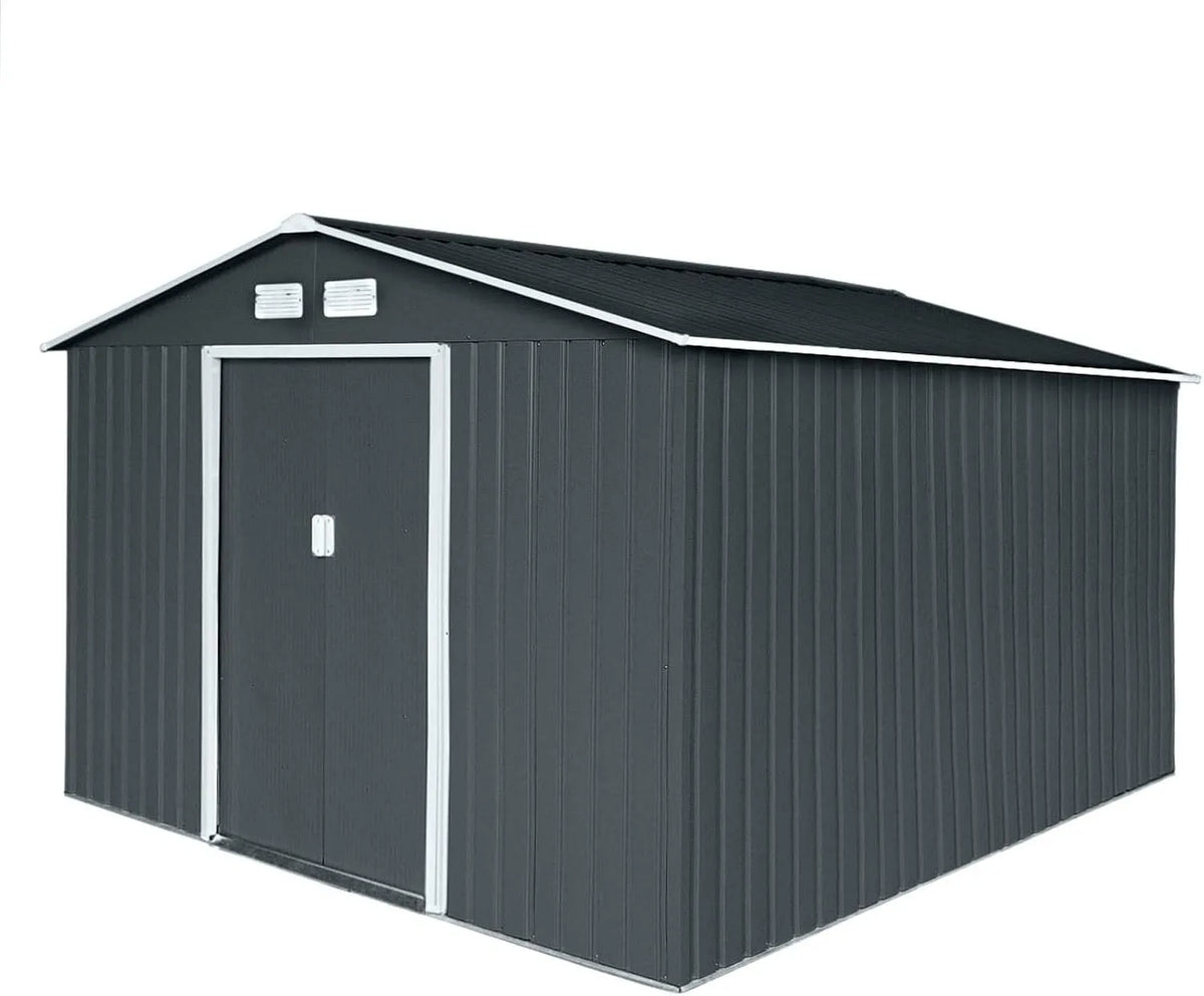 Gerätehaus S300 Metall, XXXL 277x319x192cm Geräteschuppen Garten Schuppen Gartenhaus Satteldach Anthrazit Dunkelgrau