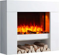 Elektrokamin 3D-Flammeneffekt BALDERIA, Naran, LED-Beleuchtung, Timer, Weiß, Elektro Heizung 2000W, Elektrischer Standkamin