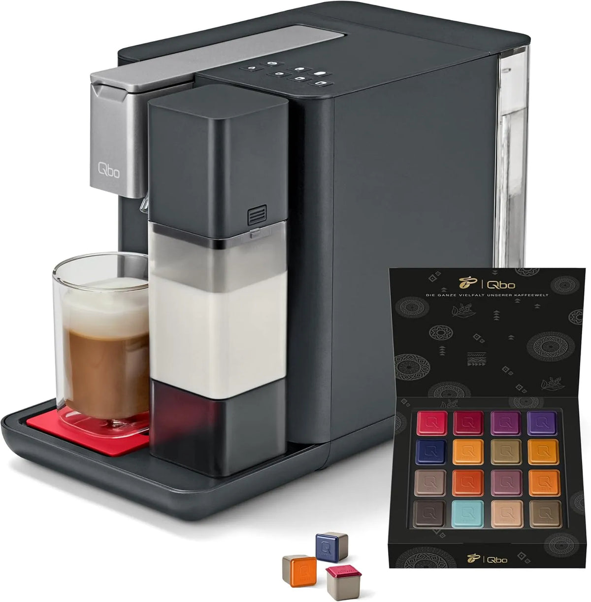 Tchibo Qbo, Milchschaum auf Knopfdruck mit abnehmbarem Milchtank 300ml, Espresso, Caffè Crema, Lipstick Red