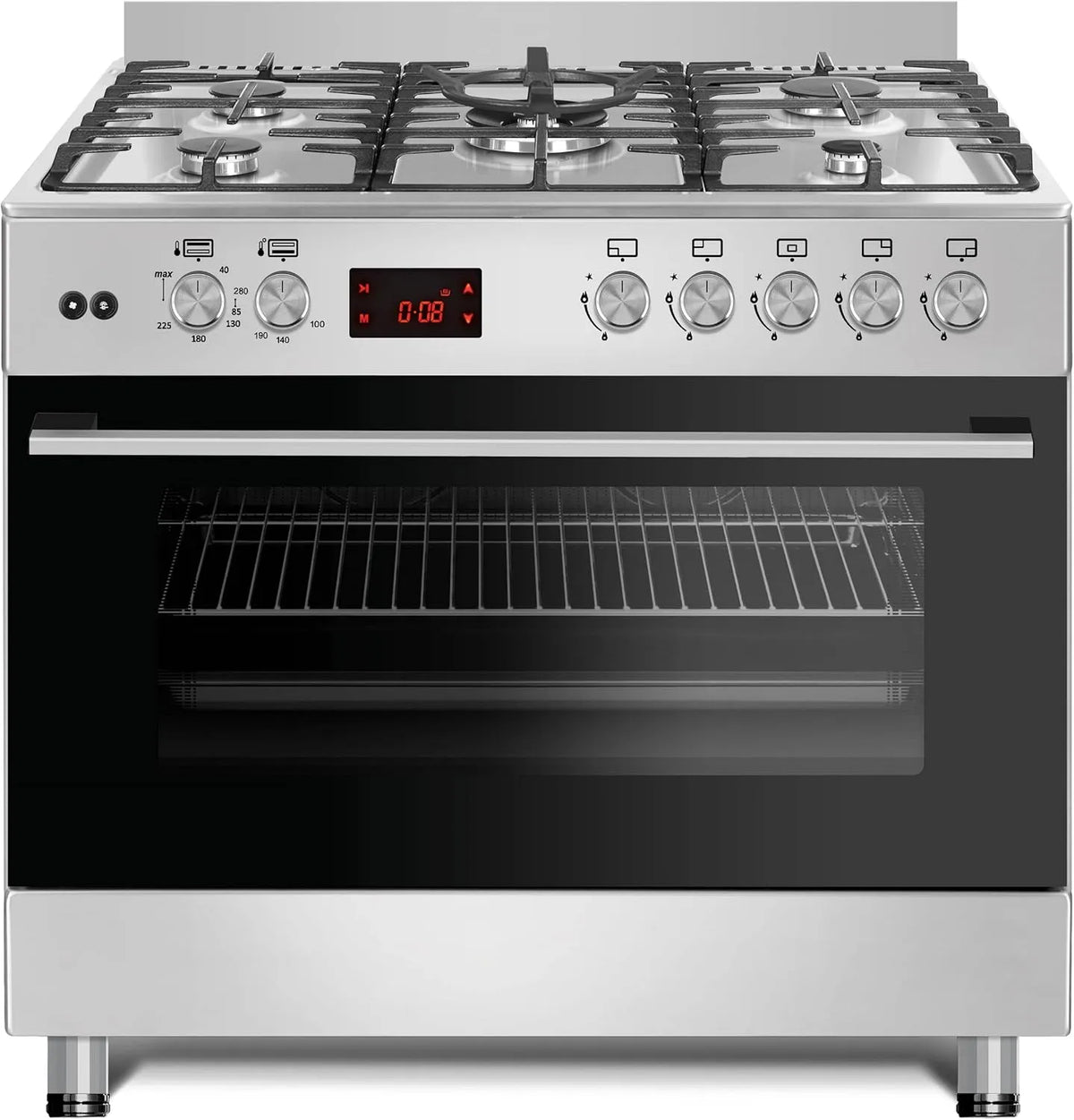 Backofen GAG90PINEX 50mBar, Gasline UMLUFT Gas-Herd, 90x60 cm Gas Oberhitze Elektrisch, Fassungsvermögen 107 Liter, Edelstahl, LPG