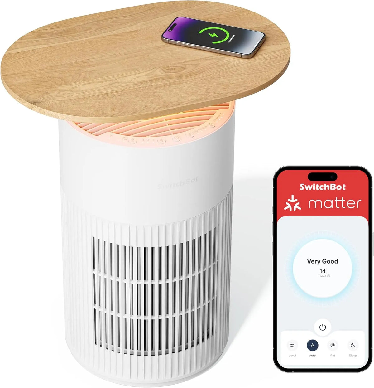Luftreiniger SwitchBot, CADR 400m³, 400m³/h, h bis zu 83㎡ Zimmer, mit App-Steuerung und Nachtlicht