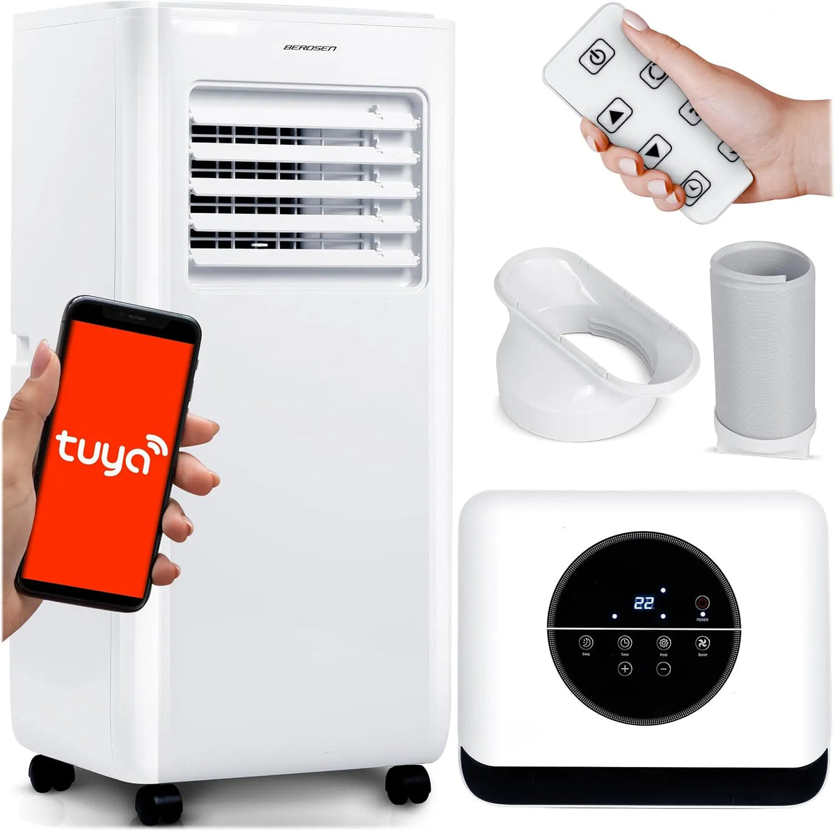 Klimagerät 5-in-1 10000 BTU Berdsen Mobiles, Tuya Smart App, Kühlung, Entfeuchtung, Ventilation, Auto- und Schlafmodus, Energieeffizient