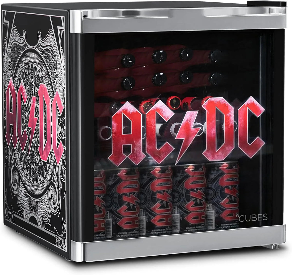 Kühlschrank CUBES AC/DC Mini, 39 dB, für Bar, Leise & energieeffizient, Kult-Design für Rockfans, DC Mini 48 L, Büro & Gaming