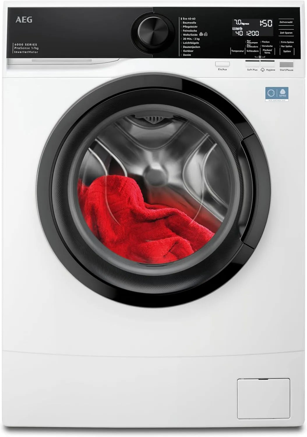 AEG Waschmaschine 6000 1400 LSR6FA75470, 487 mm Tiefe, Gewicht 7 kg, kompakt, Serie ProSense -Mengenautomatik, Inverter-Motor, Klein, Leise, min