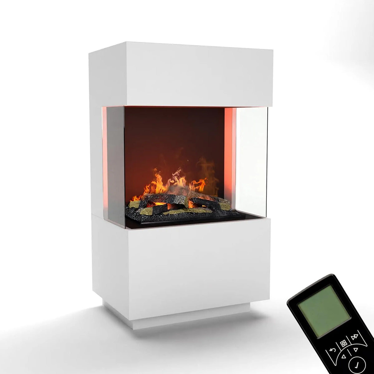 Elektrokamin 3D-Flammen, GLOW FIRE Wasserdampf Kamin OGF 1 Mini, Maße 55x96x40 cm, Opti-Myst 400 Elektro Kamin mit Holz-Deko, Standkamin, Weiß