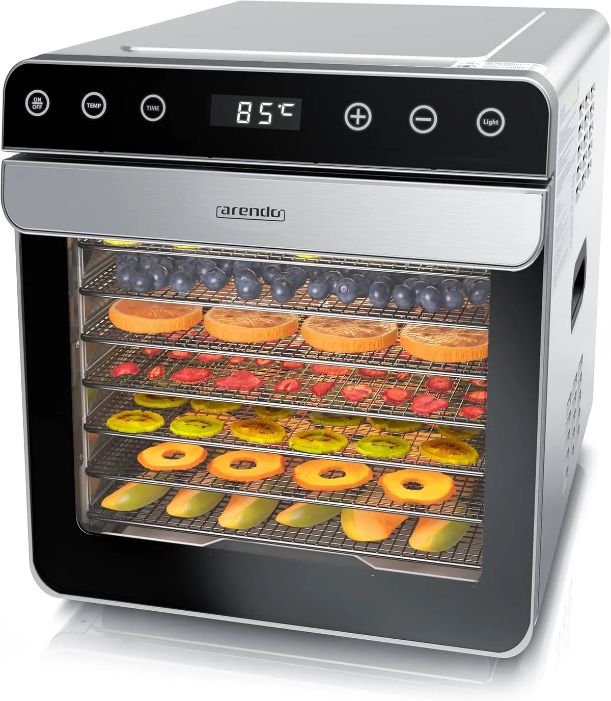 Tablet, 8 Edelstahl Einlegetabletts mit insgesamt 6700 cm², Arendo, Obst Fleisch Pilze uvm, Leistung 700 W, 35°-85°C