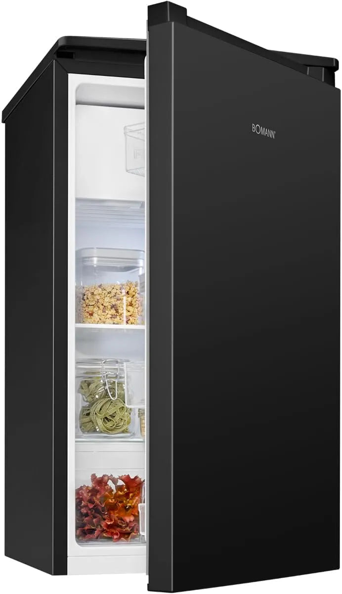 Bomann Kühlschrank KS 7254, 2 Ablagen, mit Gefrierfach, Gemüsefach, Mini, Fridge in Schwarz, Fassungsvermögen 91L, 0°~ 8°C, klein