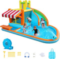 Vevor Aufblasbare Wasserhüpfburg Outdoor, Maße 455 x 390 x 238 cm, für 3–4 Kinder, 3 bis 8 Jahre Alt, Hoher Rutsche, Planschbecken, Spielmarktstand