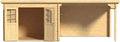 Gartenhaus Holz CA2977, Wandstärke 28 mm, B x T x H: 596 x 298 x 204 cm, Mit 3 m Anbau, Blockbohlenhaus, Naturbelassen, Pultdach