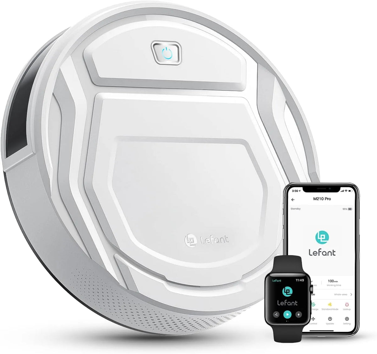 Saugroboter M210W 2200 LEFANT, 120 Min.Steuerung per WLAN, Bluetooth, für Tierhaare und Harte Böden, Staubsauger Roboter mit Pa Saugkraft