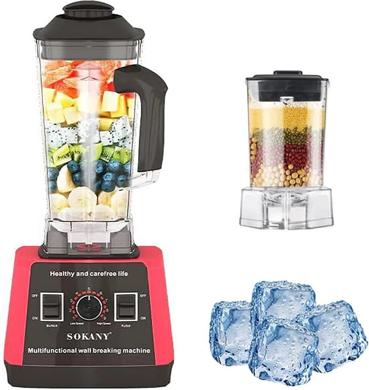Standmixer SK-666, SOKANY 5000W Hochleistungsmixer, 9 Geschwindigkeitsstufe, 2-in-1, 2,5L und Smoothie Maker & Kaffeemühle, Leistung 5000W, Ohne BPA