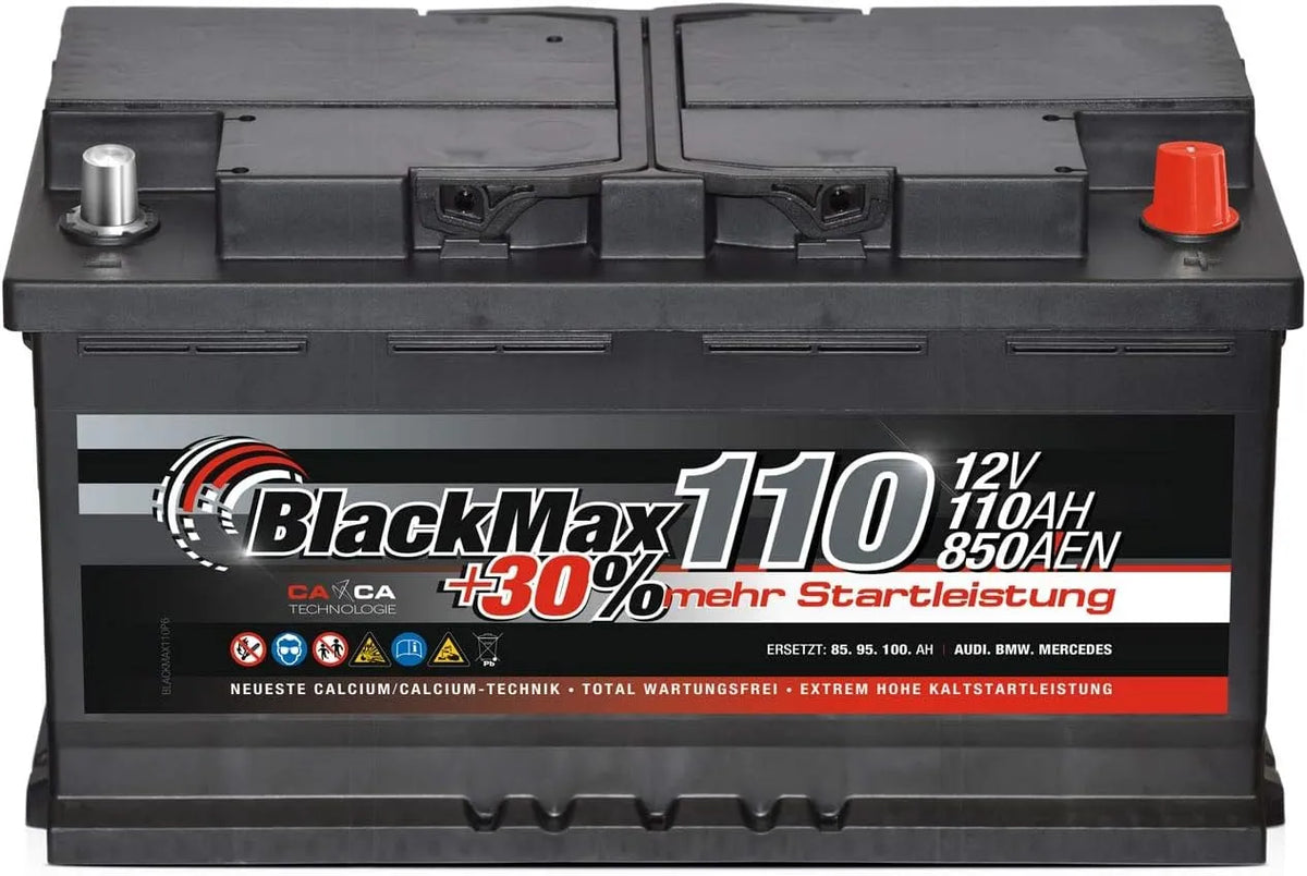 Autobatterie 110Ah 850A BlackMax PKW Batterie ersetzt 88Ah 100Ah 105Ah