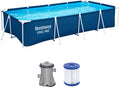 Bestway Pool, Steel Pro Frame Set mit Filterpumpe 400 x 211 x 81 cm, dunkelblau, eckig