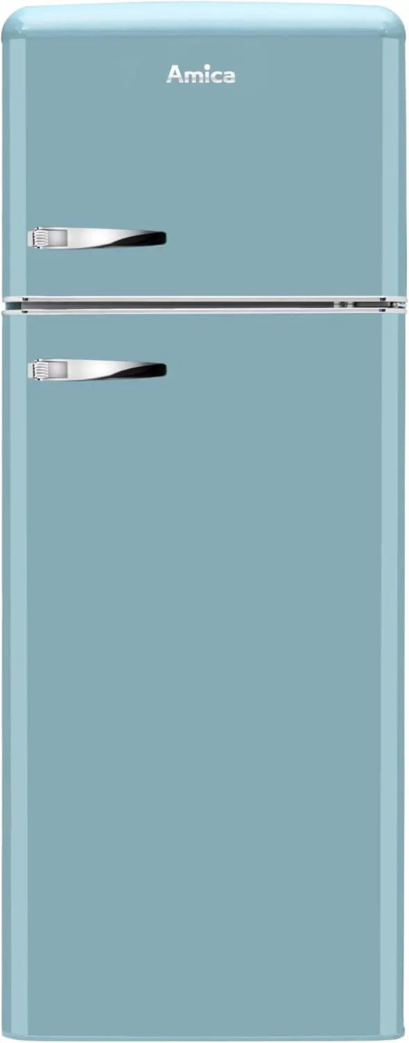 Amica Kühlschrank KGC 15632 T, Breite 144cm, x 55cm, x 62cm, Retro Kühl, Gefrierkombination, Ice Blue, Türkis, Retro-Design