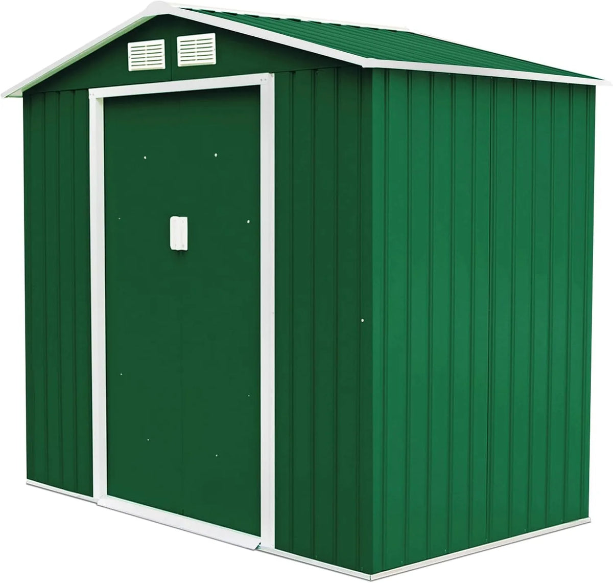 Gerätehaus HOMASIS, Gartenhütte 213x127x185cm Outdoor, Geräteschuppen mit Satteldach & Fundament, Grün, Metall, Gartenhaus groß Stauraum
