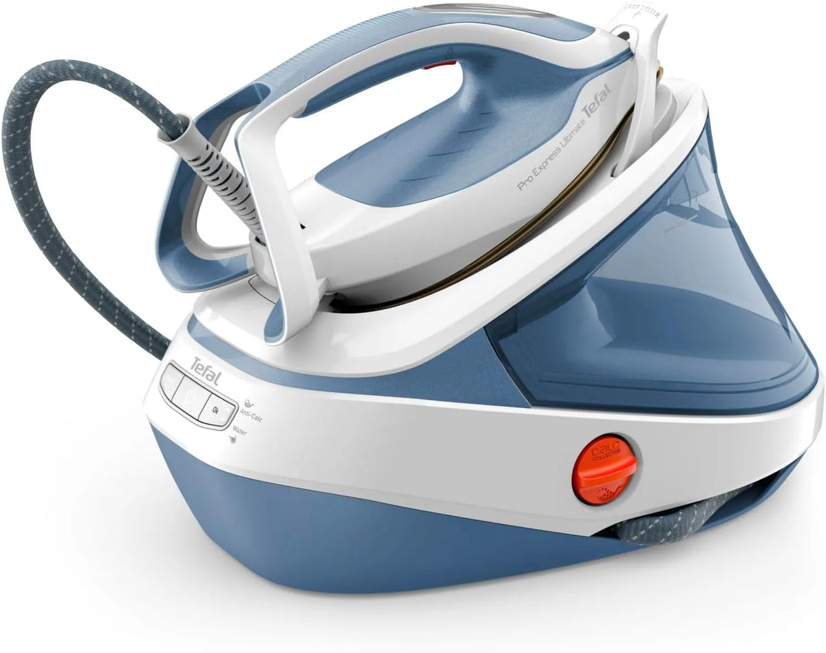 Tefal Modell, 7,6 Bar Dampfdruck GV9710, Pro Express Ultimate Dampfbügelstation, Dampfstoß: 580 g, ohne Einstellungen, Weiß, Min., Blau