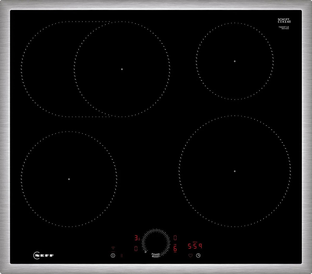 Neff Induktionskochfeld T56SHF1L0, autarkes Glaskeramik-Kochfeld 60 cm breit, Twist Touch, Powerstufe, in Schwarz, N 70, Smart Hood Automatic