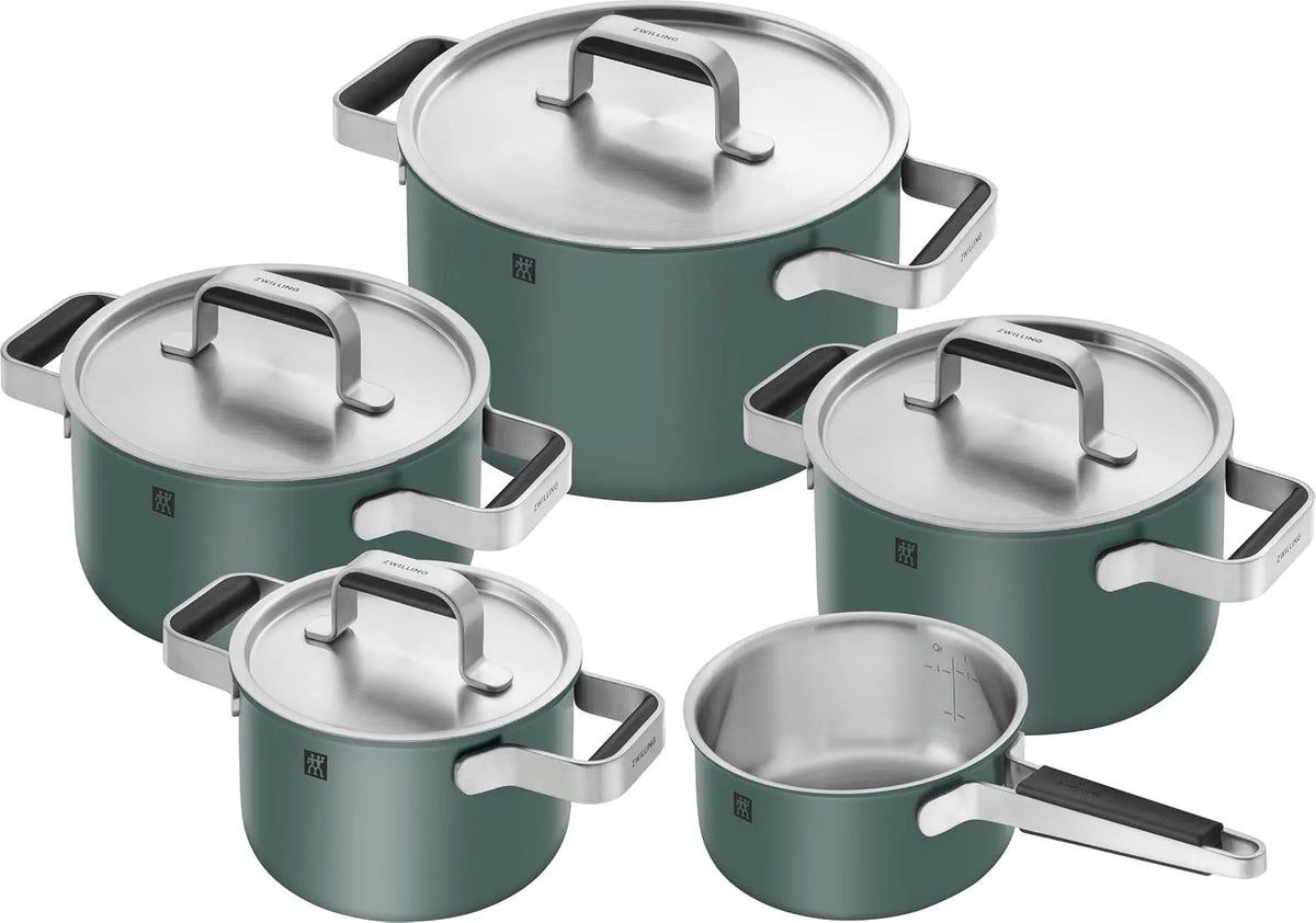 Kochtopfset ZWILLING PURE, 5-tlg, 18/10 Edelstahl, Keramik-Außenbeschichtung, Stay-Cool-Griffe, Spülmaschinengeeignet, Grün