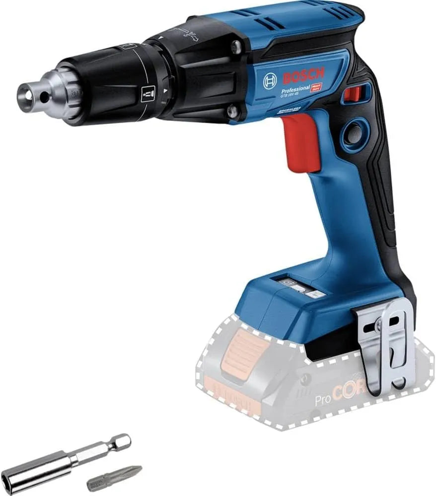 Bosch Modell, Professional 18V System Akku Trockenbauschrauber GTB 18V-45, 1x Bithalter, 1x Gürtelclip, Ladegerät, ohne Akku