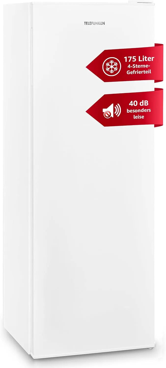 Telefunken Gefrierschrank F-GS-145-E-W, 4*-Gefrieren, leise 40 dB, Fassungsvermögen 175 Liter Nutzinhalt, Tiefkühlschrank in freistehender Ausführung
