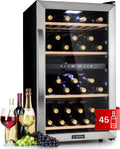 Klarstein Kühlschrank, 5-18 °C, Getränkekühlschrank Schmal, Getränkekühlschränke in freistehender Ausführung, UV-Schutz, Weinkühlschränke 2 Zonen