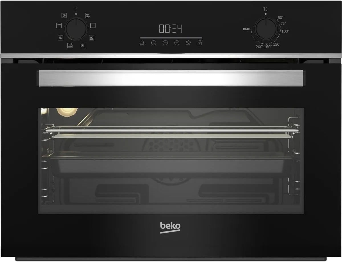 Beko Backofen BBCM13300X, multifunktionaler mit 8 Heizarten, Einbau-Kompaktofen, SteamShine-Reinigung, Elektronikuhr, versenkbare Knebel