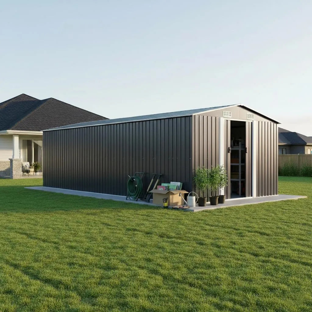 Gerätehaus, Metall 257x392x181 cm Anthrazit, Gartenhütte Container Haus Zum Wohnen Als Geräteschuppen
