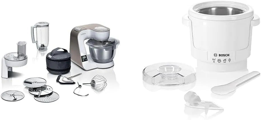 Bosch Küchenmaschine MUM5XW20 MUZ5EB2, Serie 4, Edelstahl-Schüssel 3,9 L &, 550ml, Fassungsvermögen 550ml, selbstgemachtes Eis, weiß