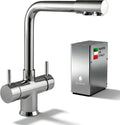 Modell Untertisch-Trinkwassersystem 5-Wege-Armatur SPRUDELUX INOX, stilles, Made in Italy, inklusive. 2 kg CO₂-Flasche, gekühltes & sprudelndes Wasser