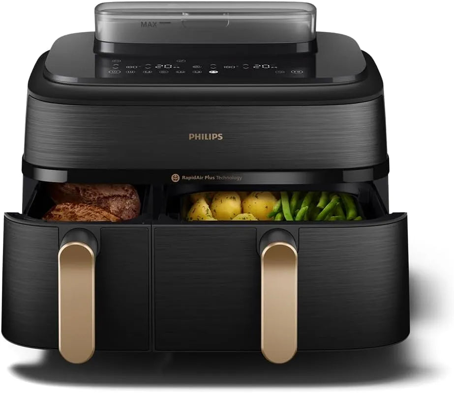 Philips Heißluftfritteuse 5000 3L+6L NA552/00, Fassungsvermögen 9L, Airfry, automatische Dampfreinigung, RapidAir Plus, SteamFy
