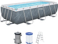 Bestway Pool, Power Steel Frame Set mit Filterpumpe 404 x 201 x 100 cm, Marmor-Optik, Schiefergrau, eckig