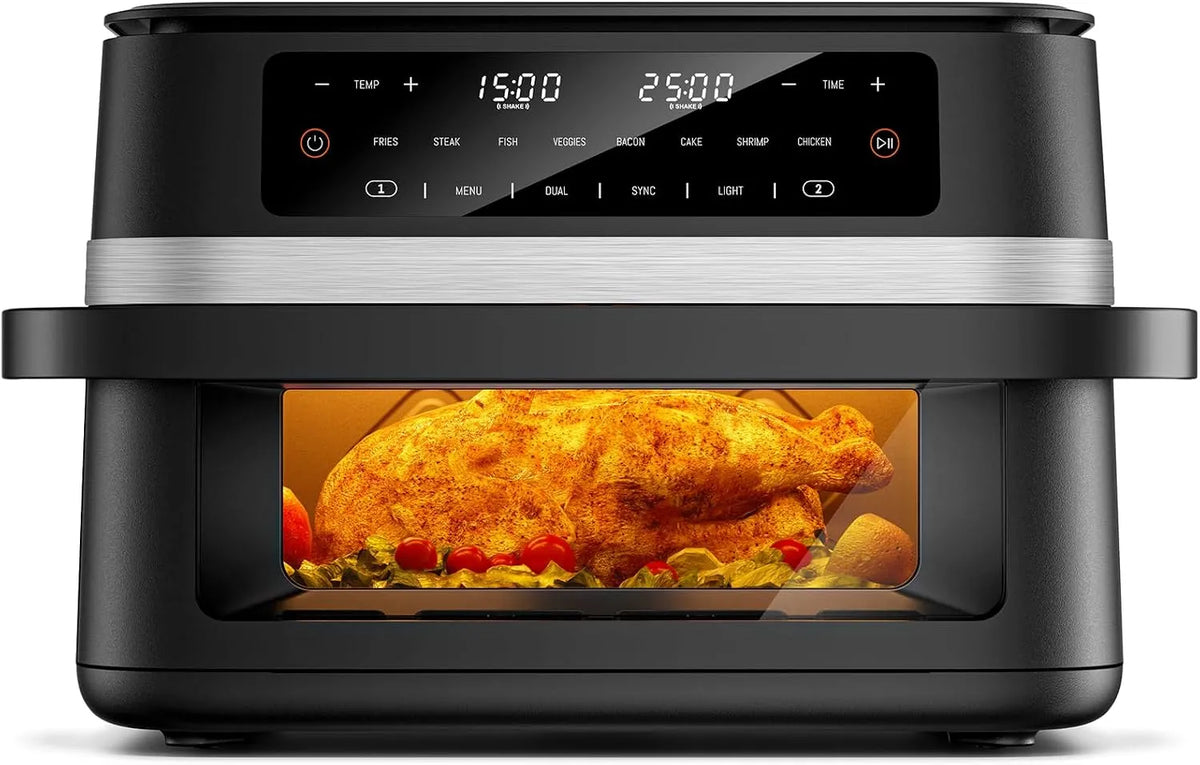 Heißluftfritteuse, Kapazität XXXL Einstellbar Airfryer,10-in-1 Voreingestellten Programmen, Touchscreen, Energiesparend, mit Sichtfenster,12L