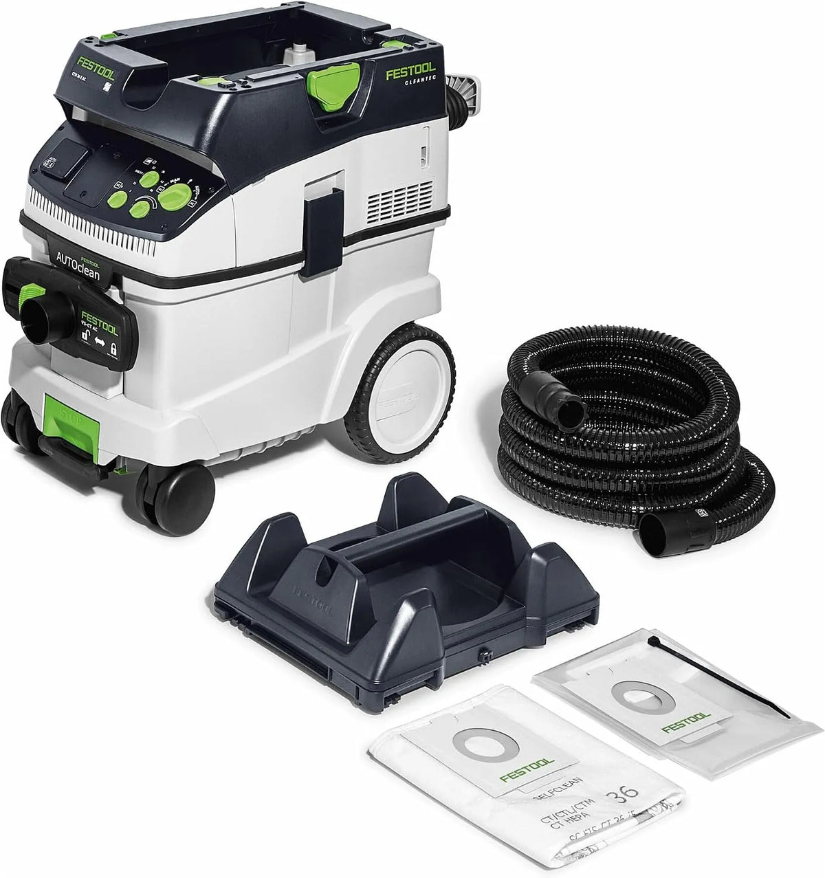 AC-PLANEX CLEANTEC CTM 36 E Festool Absaugmobil, mit High Performance Hauptfilter, Filtersack, Entsorgungssack, Saugschlauch, Verschlussschieber