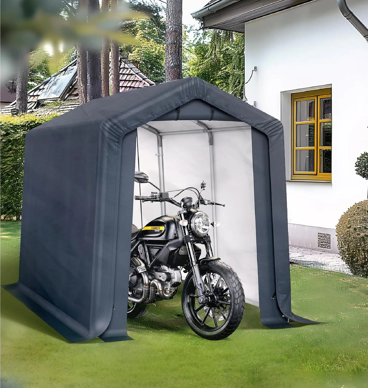 Geräteschuppen, mit 2 Belüftungsöffnungen Farbe Grau, mit 2 Türen Fahrradgarage Outdoor für 2 Fahrräder, Gartenhütte