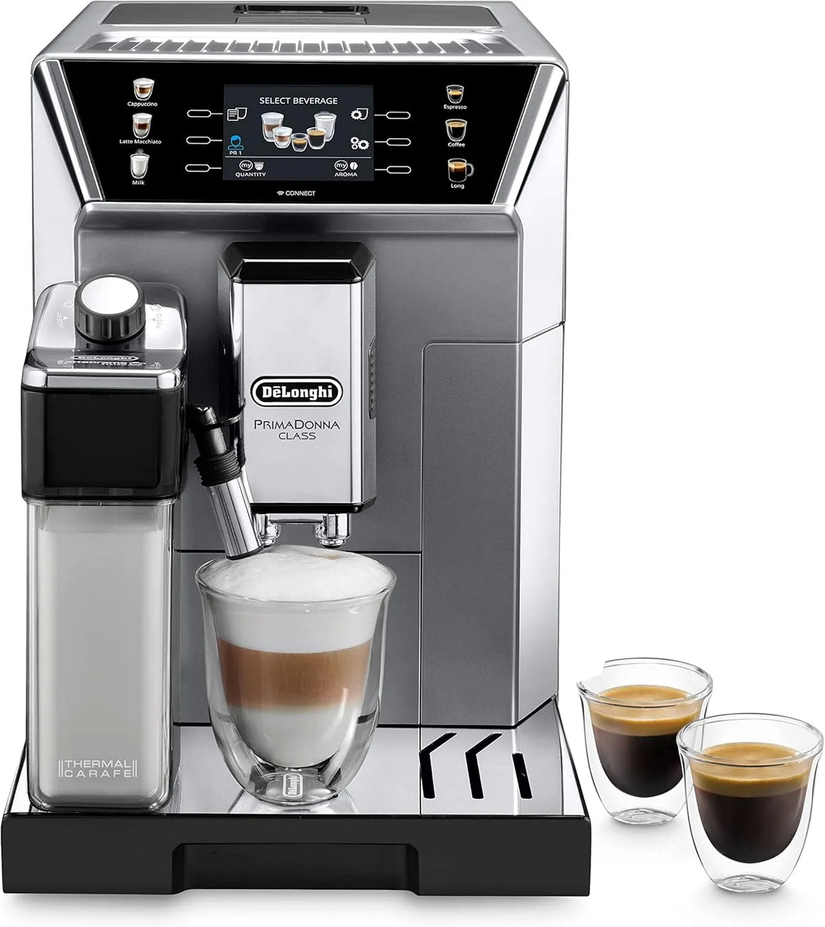 De'Longhi Kaffeevollautomat ECAM 550.85 550.85.MS, Cappuccino und Espresso auf Knopfdruck, 3,5 Zoll TFT Farbdisplay und App-Steuerung, silber