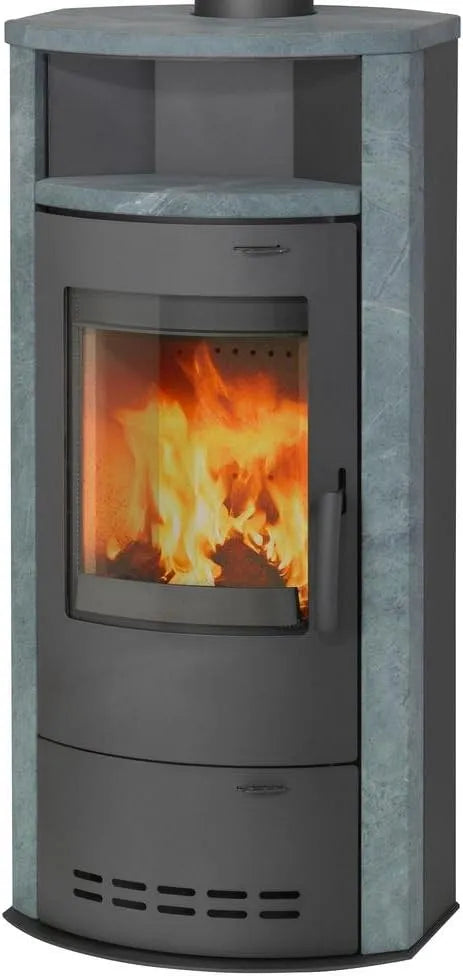 Hamburg V4 guss-Farbe Grau Naturstein Speicherofen Warmhaltefach Holzkamin Thermia Kamin-Ofen